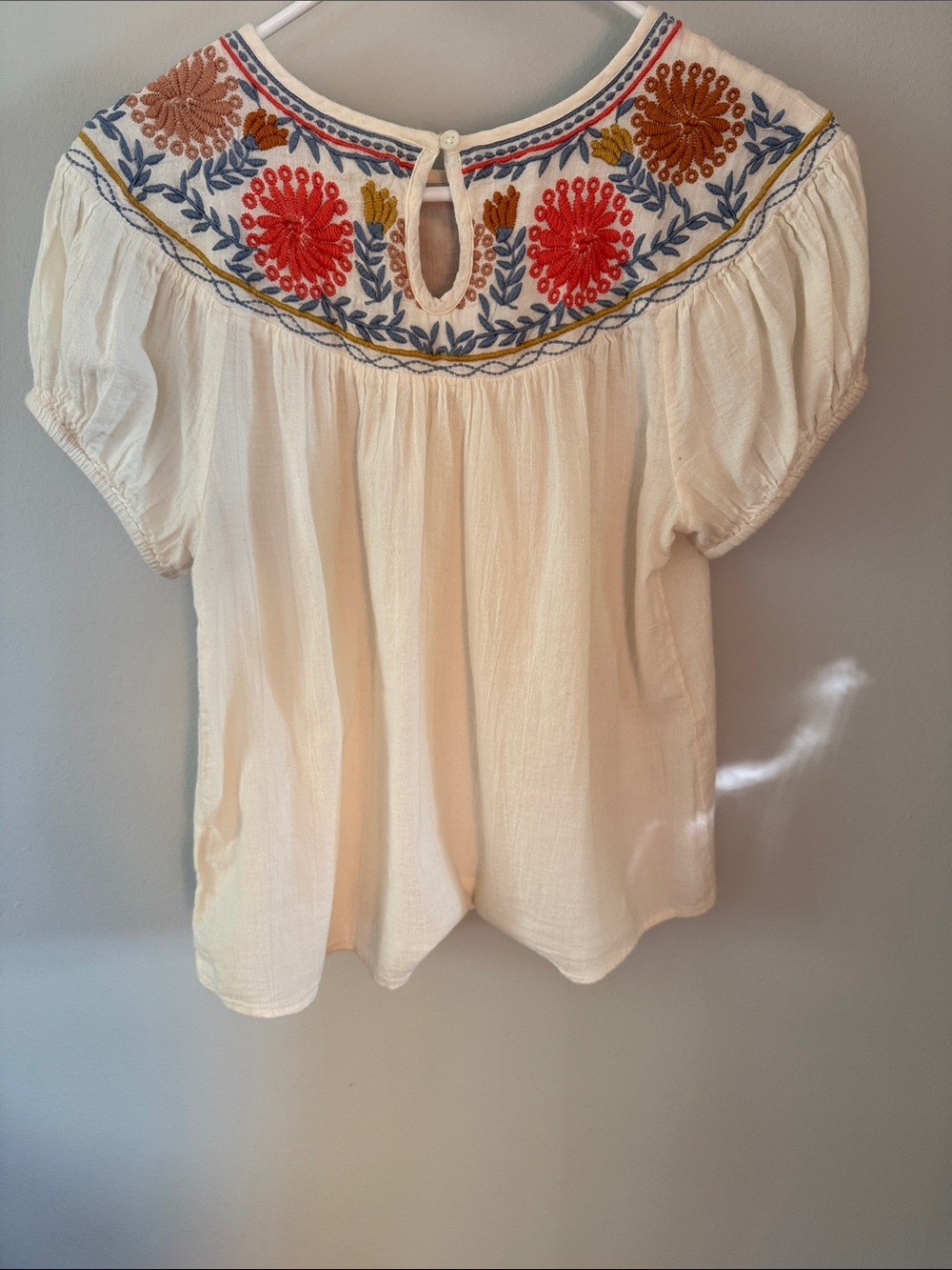 THML Cream Embroidered Puff-Sleeve Blouse with Red & Blue Floral Yoke - Picture 7 of 9